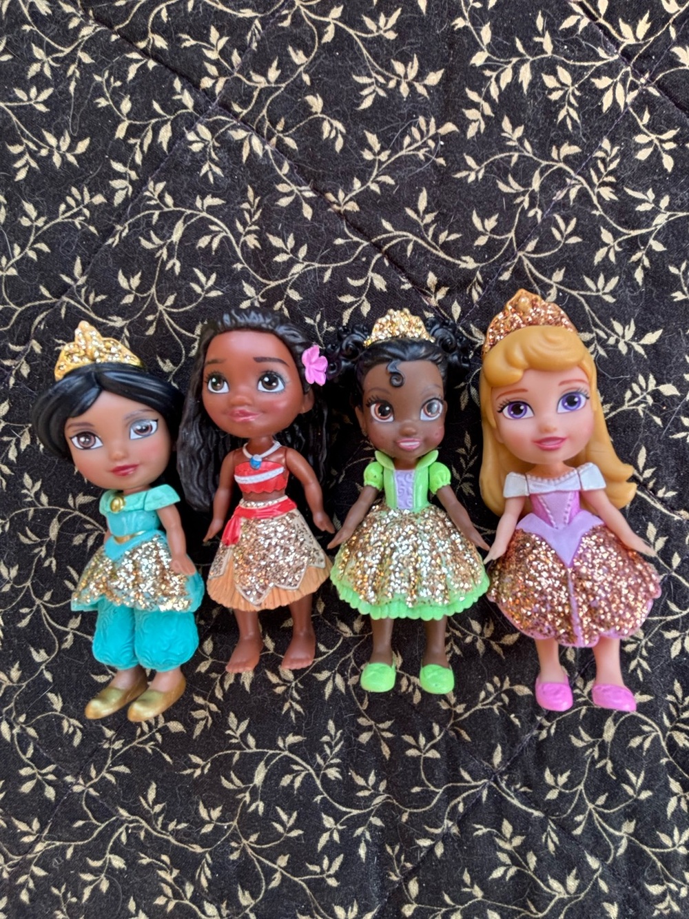 Lot of 4 Disney Princess Mini Toddler 3" Dolls - Jasmine Moana Tiana Aurora